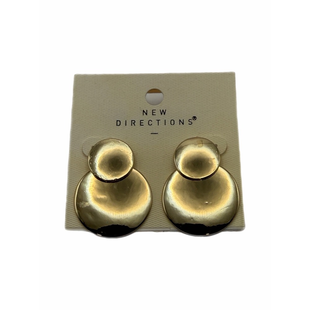 New Directions Gold Tone Double Disc Drop Earrings 79353P-GLD-GLD Minimalist